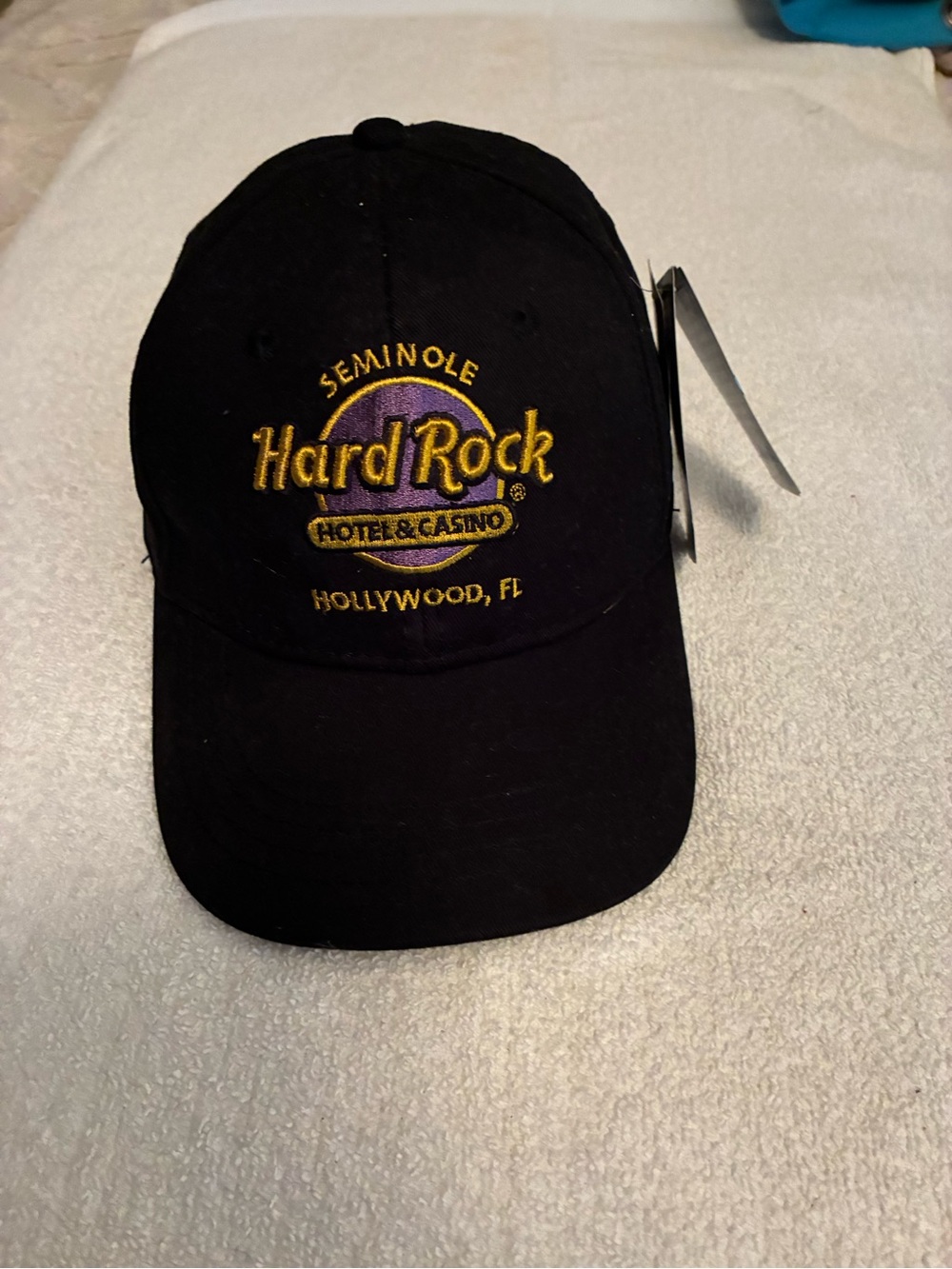 NWT Hard Rock Hotel & Casino Seminole Baseball Cap Black with Purple & Gold Logo